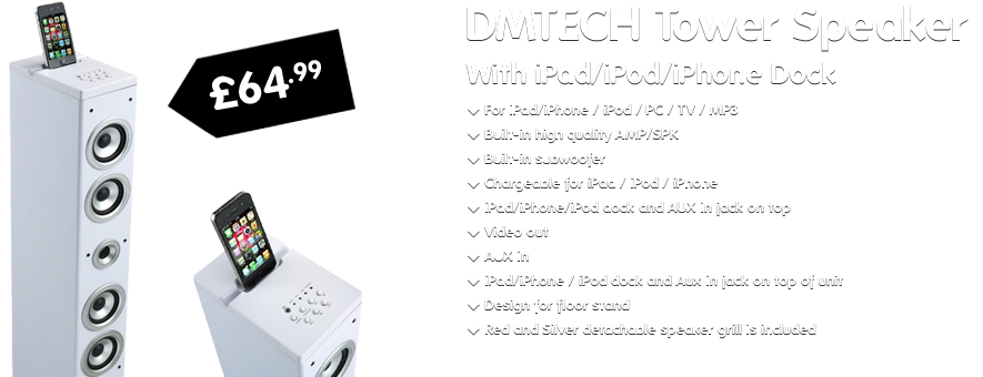 DMTECH Tower Speaker with iPad, iPod, iPhone Dock